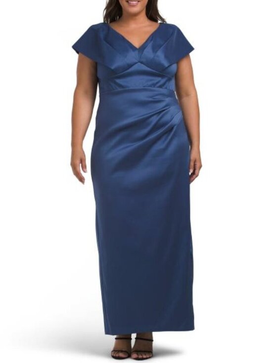 Betsy & Adam Dresses & Skirts - BETSY & ADAM Plus Made In Usa Long Mikado V-neck Dress